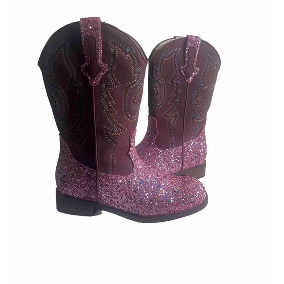 Toddler Motosha brown and pink glittery cowboy boots, size 12. - Picture 4 of 6